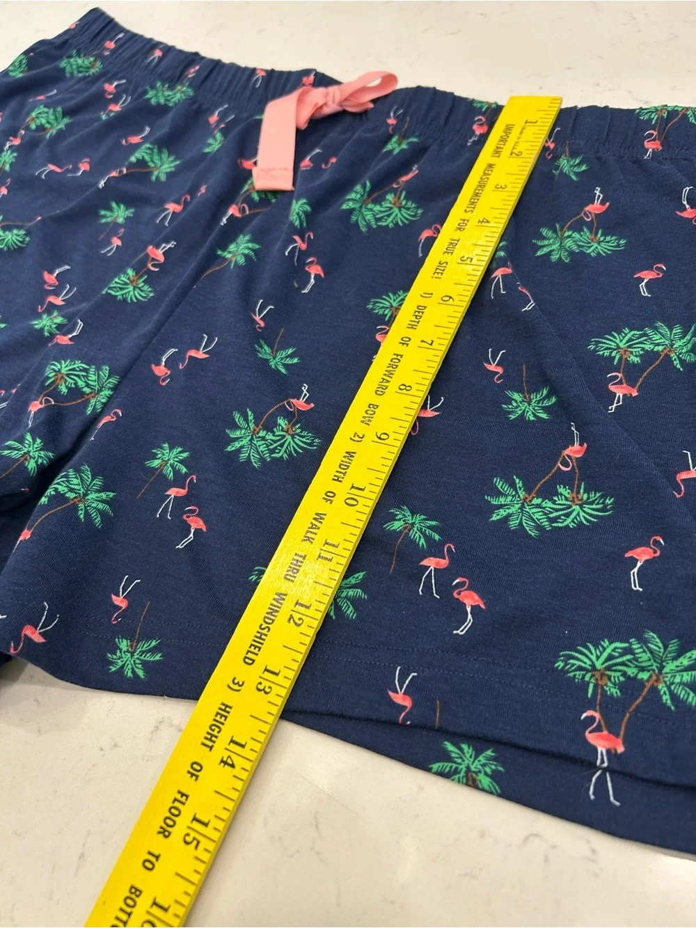 Lands' End Navy Flamingo Palm Print Lounge Shorts with Pink Bow